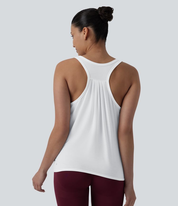 Racerback Pleated Round Neck Quick Dry Yoga Tank Top