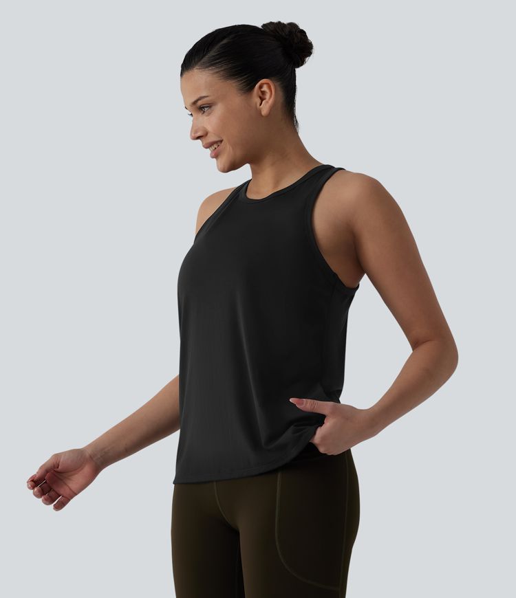 Racerback Pleated Round Neck Quick Dry Yoga Tank Top