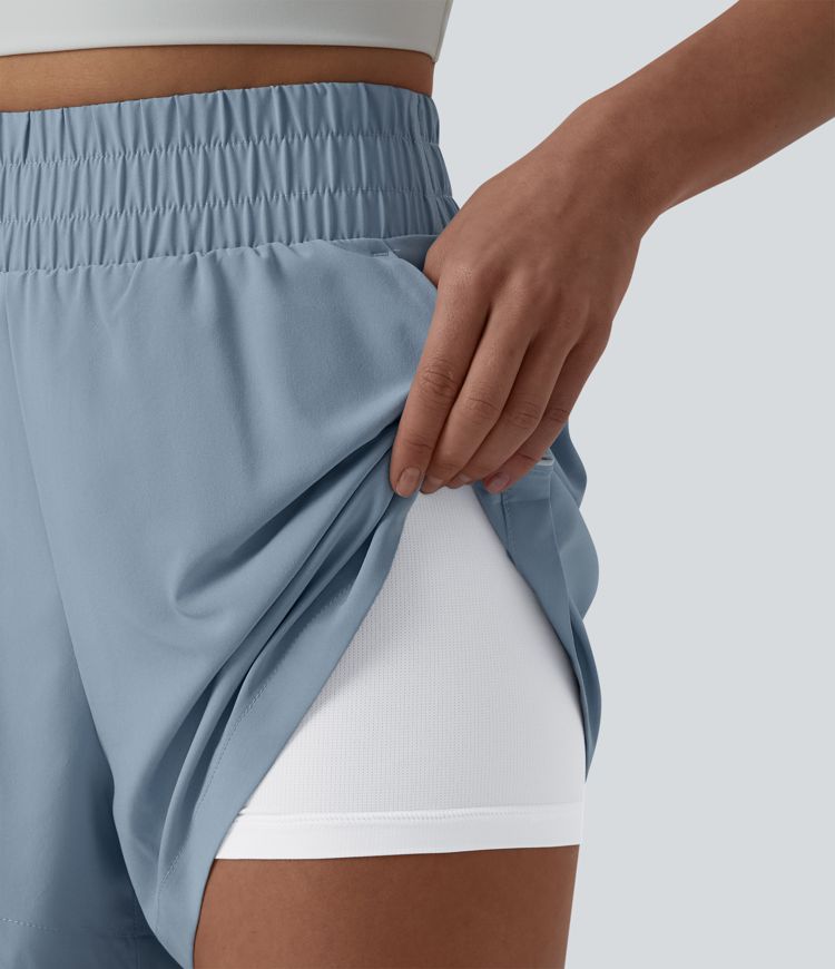 Breezeful™ Reflective High Waisted 2-in-1 Quick Dry Workout Shorts with Pockets