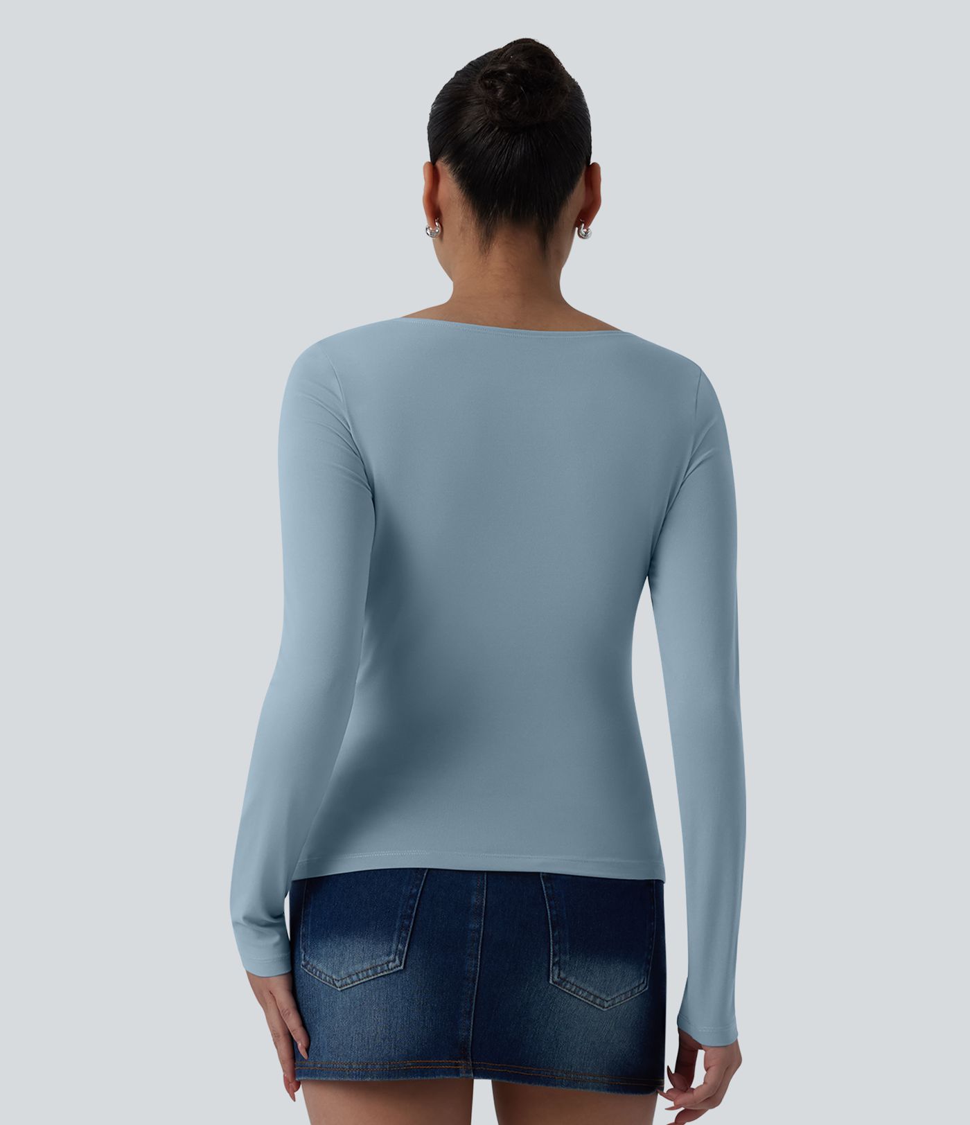 Asymmetric Neck Long Sleeve Ruched Casual Top