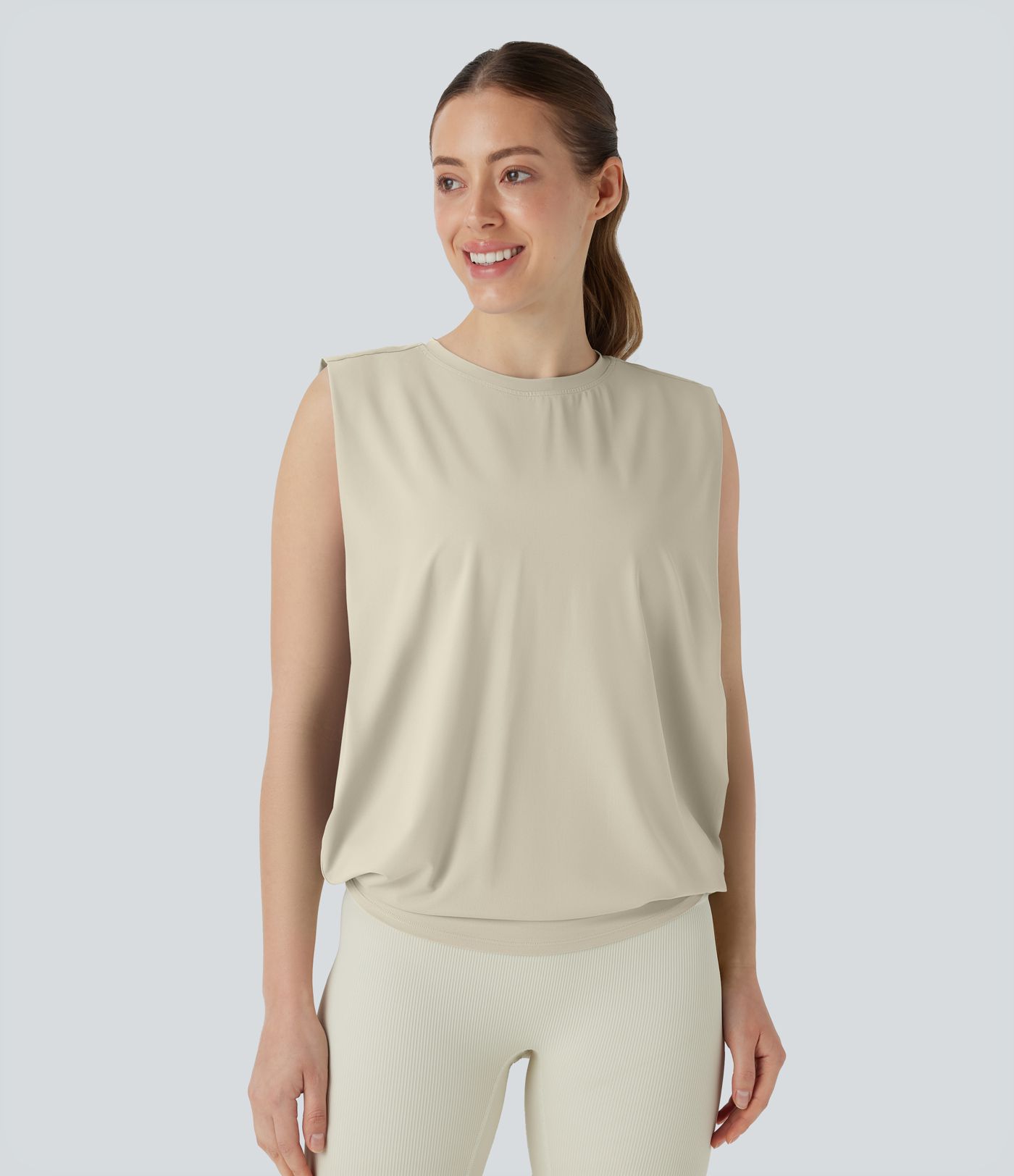 Débardeur de yoga col rond froncé, tissu rafraîchissant - Protection UPF50+