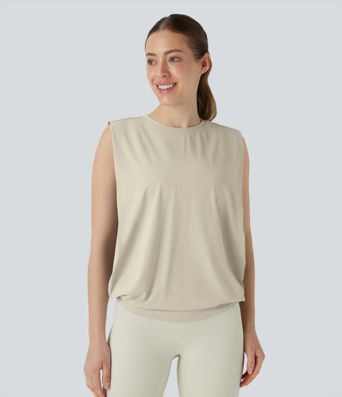 Débardeur de yoga col rond froncé, tissu rafraîchissant - Protection UPF50+