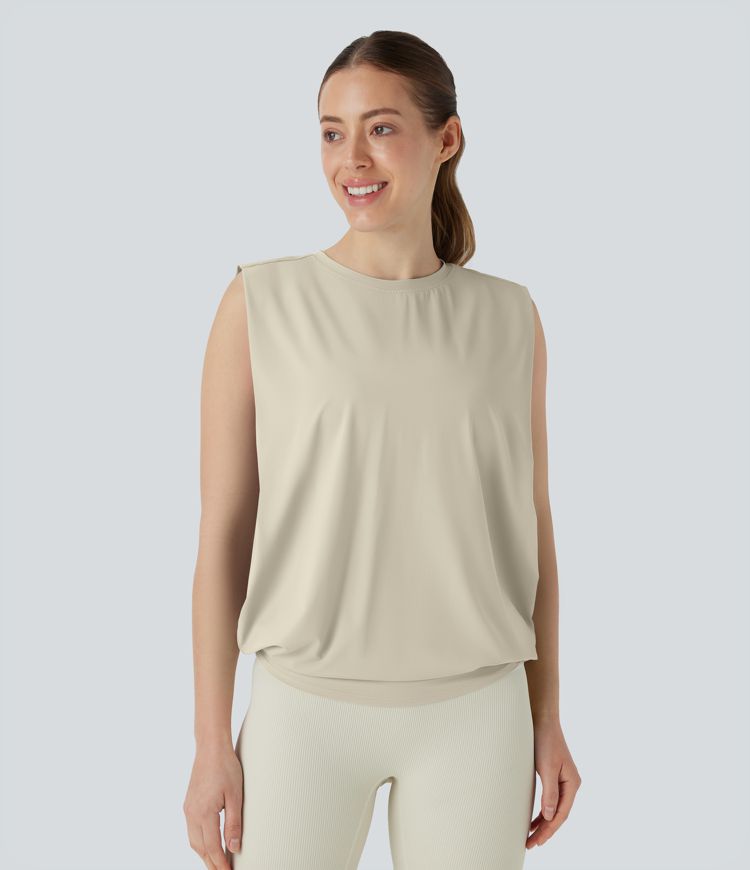 Débardeur de yoga col rond froncé, tissu rafraîchissant - Protection UPF50+