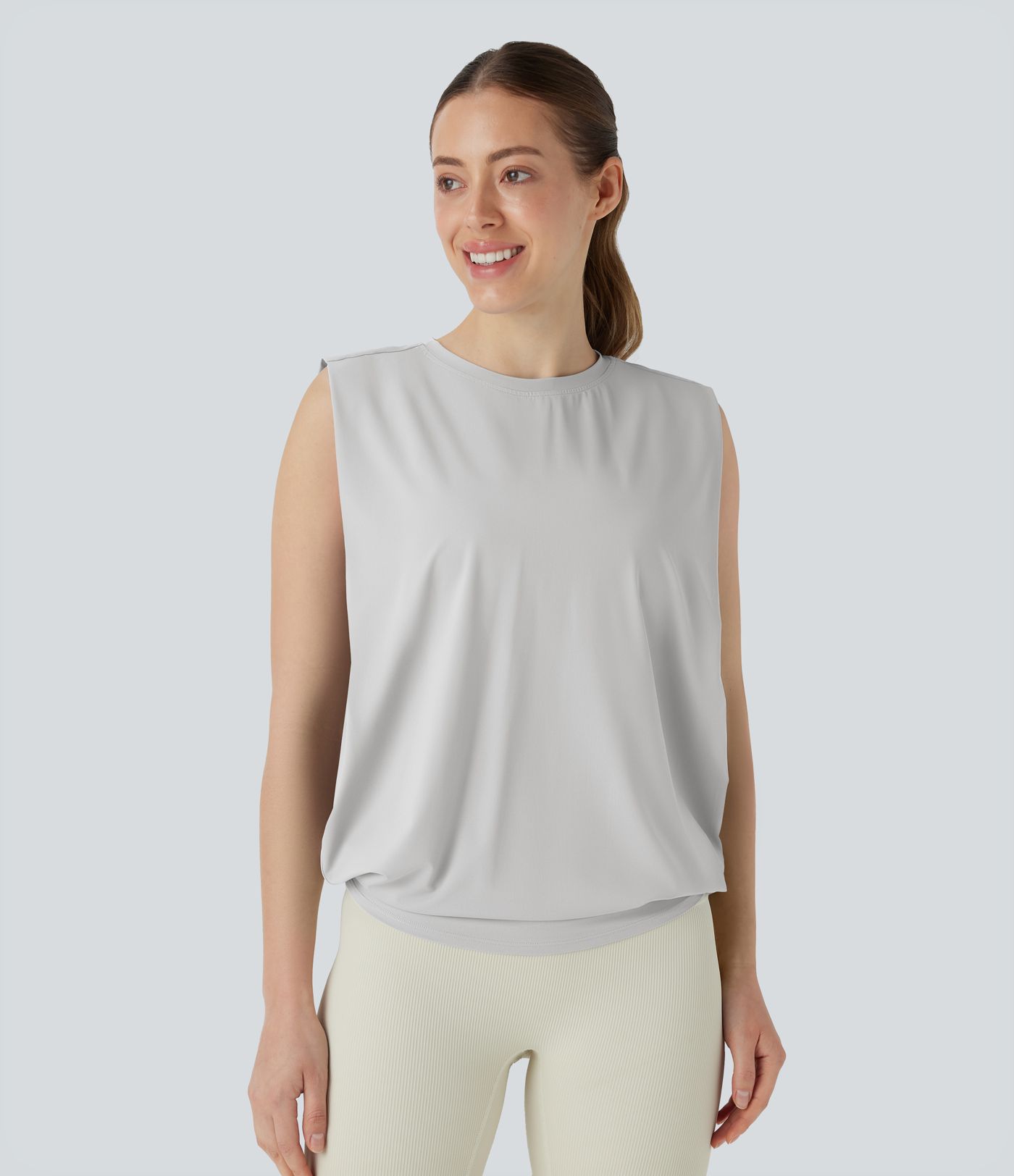 Débardeur de yoga col rond froncé, tissu rafraîchissant - Protection UPF50+