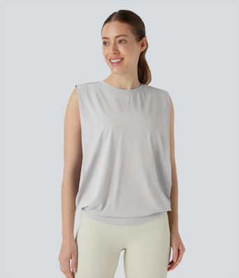 Débardeur de yoga col rond froncé, tissu rafraîchissant - Protection UPF50+