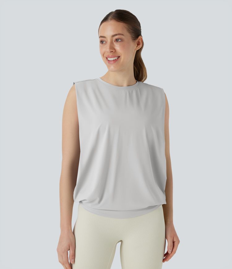 Débardeur de yoga col rond froncé, tissu rafraîchissant - Protection UPF50+
