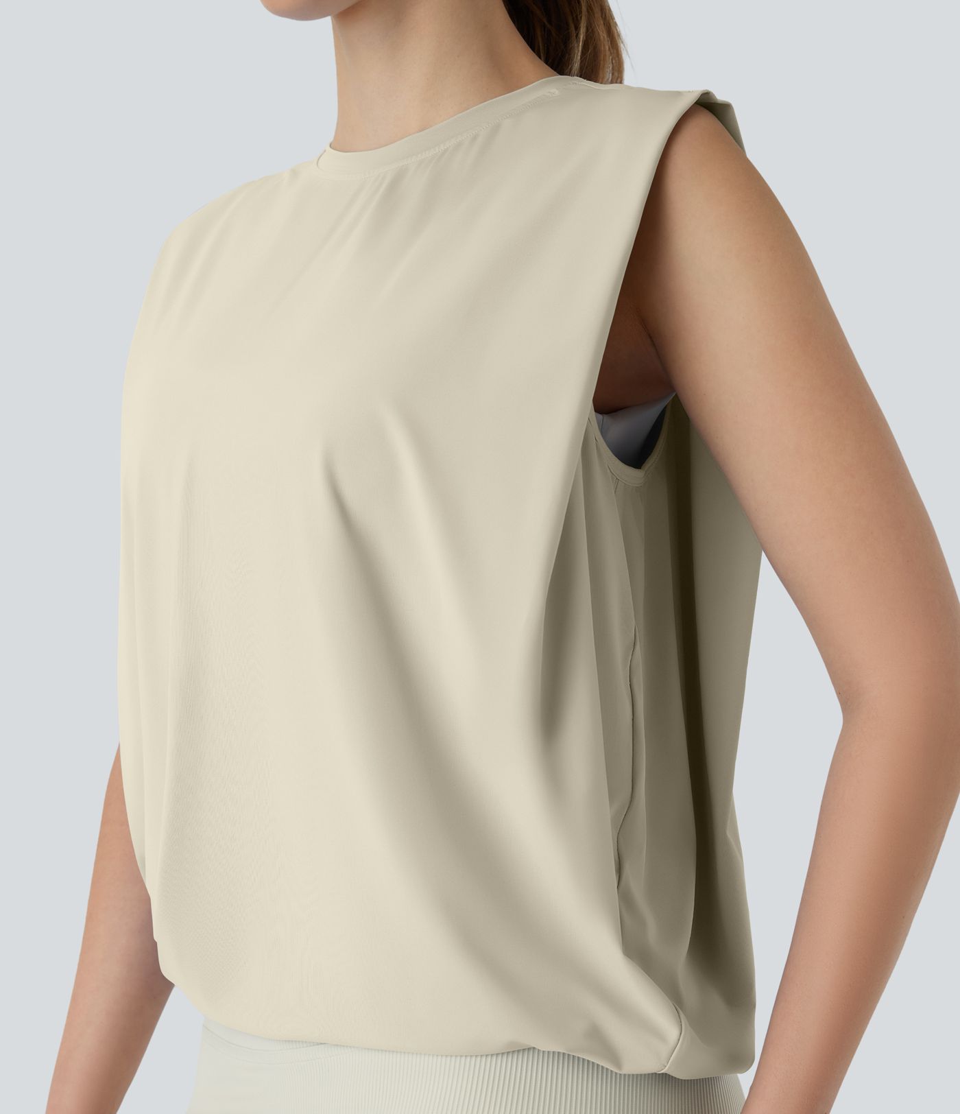 Débardeur de yoga col rond froncé, tissu rafraîchissant - Protection UPF50+