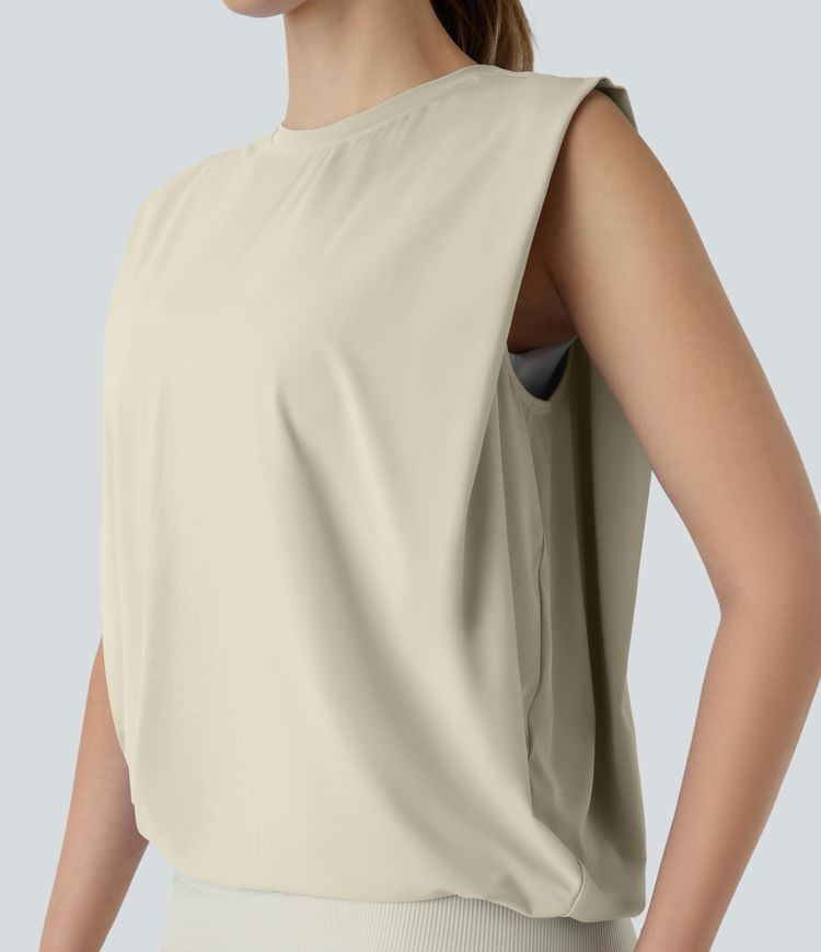Débardeur de yoga col rond froncé, tissu rafraîchissant - Protection UPF50+