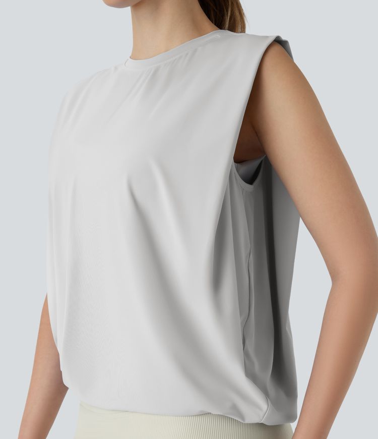 Débardeur de yoga col rond froncé, tissu rafraîchissant - Protection UPF50+