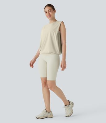 Débardeur de yoga col rond froncé, tissu rafraîchissant - Protection UPF50+