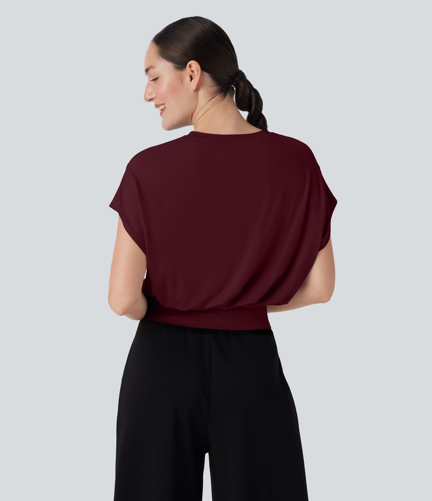 Round Neck Short Batwing Sleeve Work T-Shirt