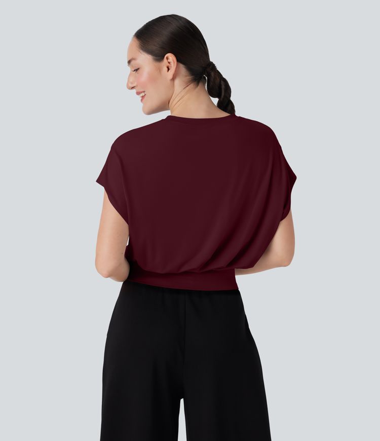 Round Neck Short Batwing Sleeve Work T-Shirt