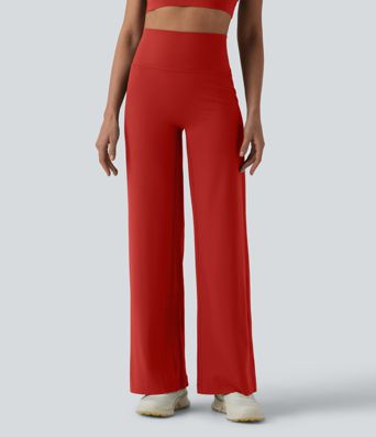 SoftlyZero™ High Waisted Tummy Control Straight Leg Ruched Yoga Trousers-UPF50+