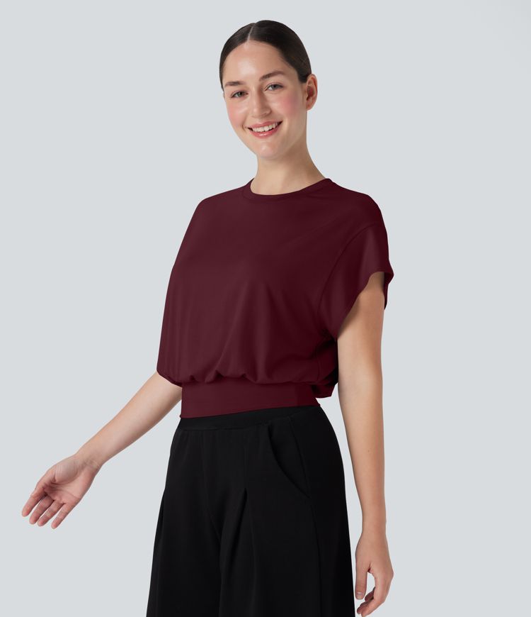 Round Neck Short Batwing Sleeve Work T-Shirt