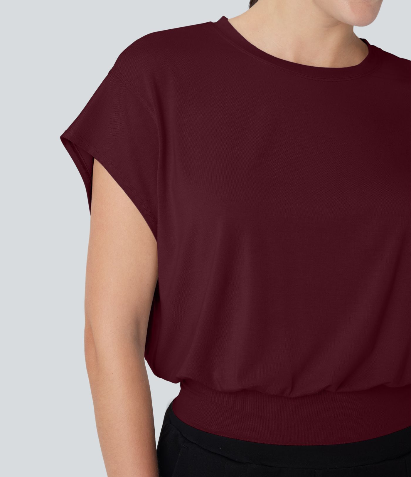 Round Neck Short Batwing Sleeve Work T-Shirt