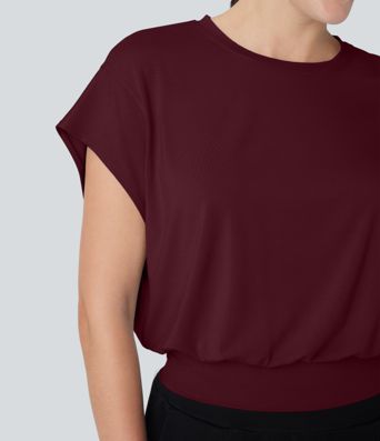 Round Neck Short Batwing Sleeve Work T-Shirt