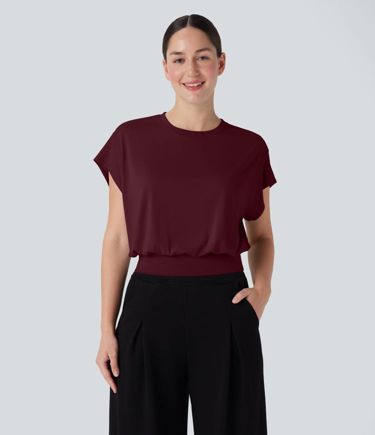 Round Neck Short Batwing Sleeve Work T-Shirt