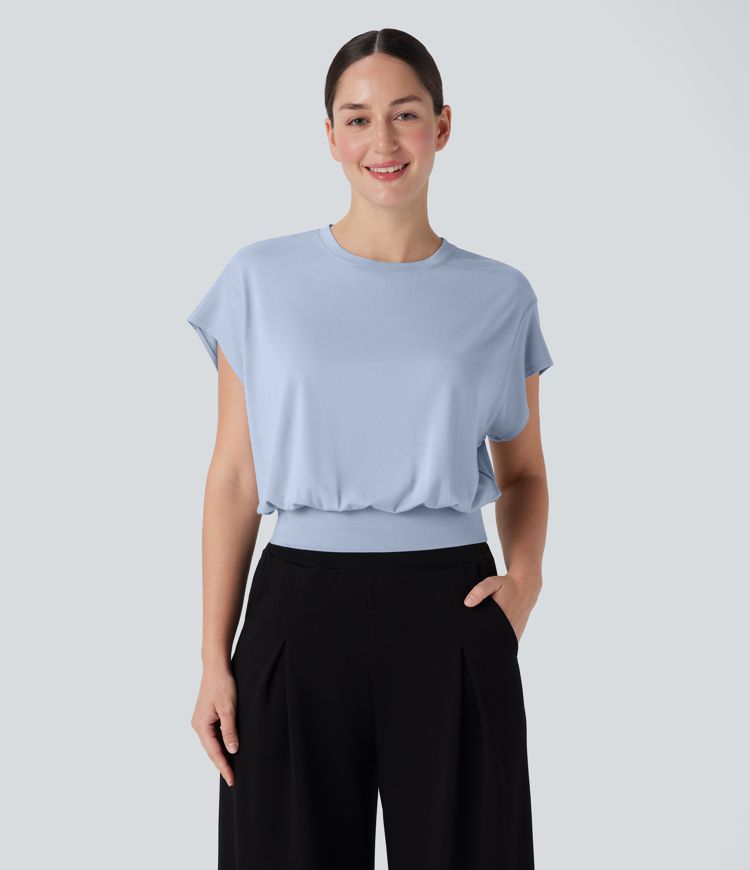 Rundals Kurzarm Fledermaus Arbeits-T-Shirt