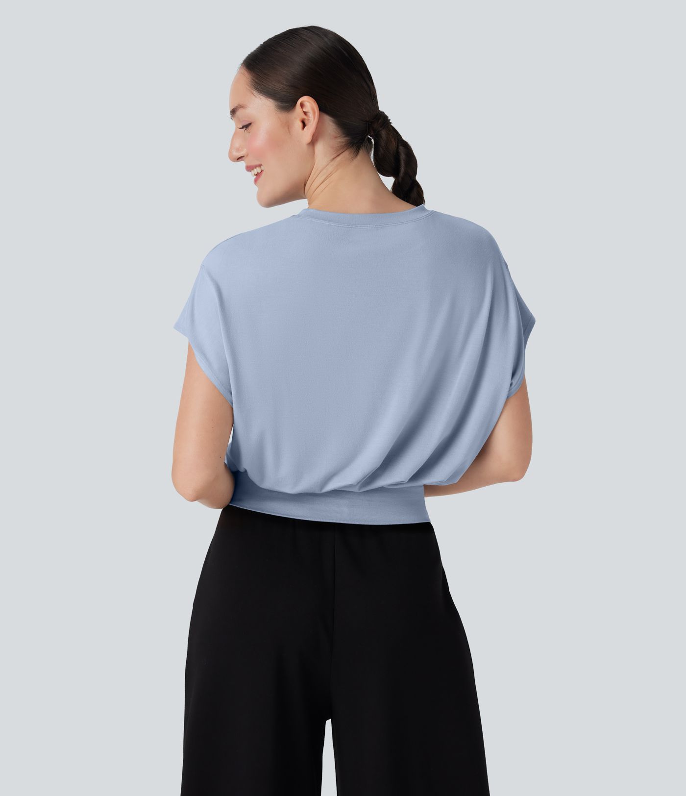 Rundals Kurzarm Fledermaus Arbeits-T-Shirt