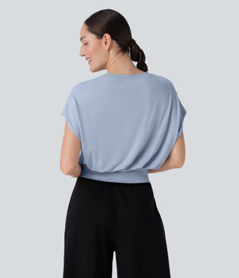 Rundals Kurzarm Fledermaus Arbeits-T-Shirt