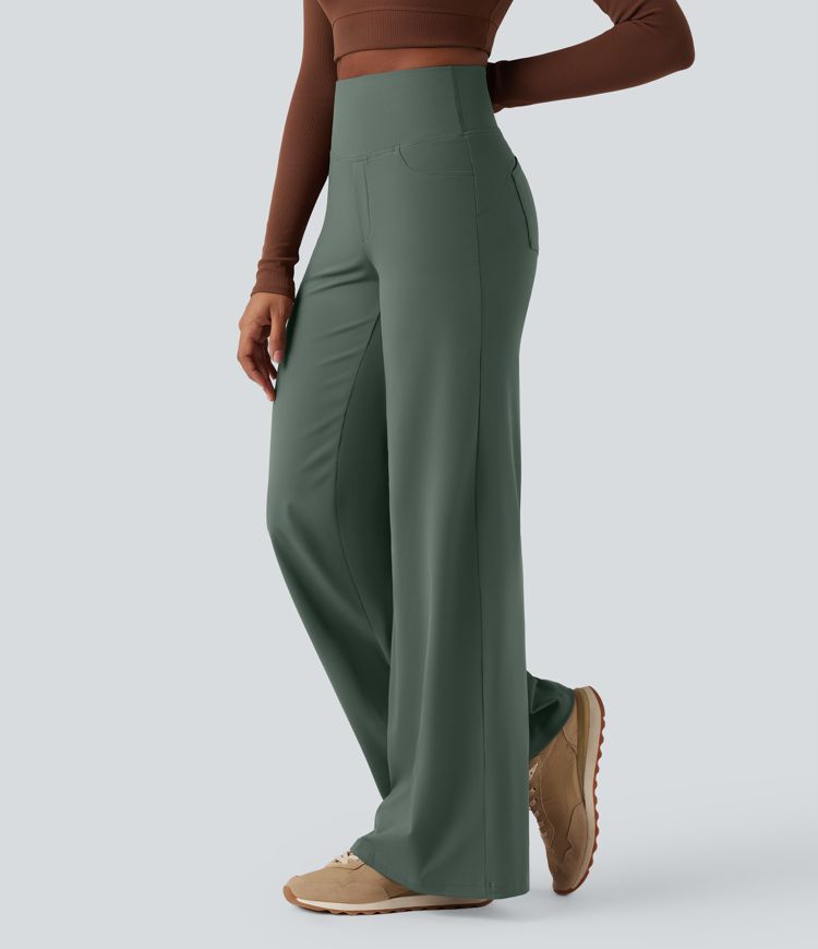 DayStretch High Waisted Tummy Control Wide Leg Yoga Pants with Pockets