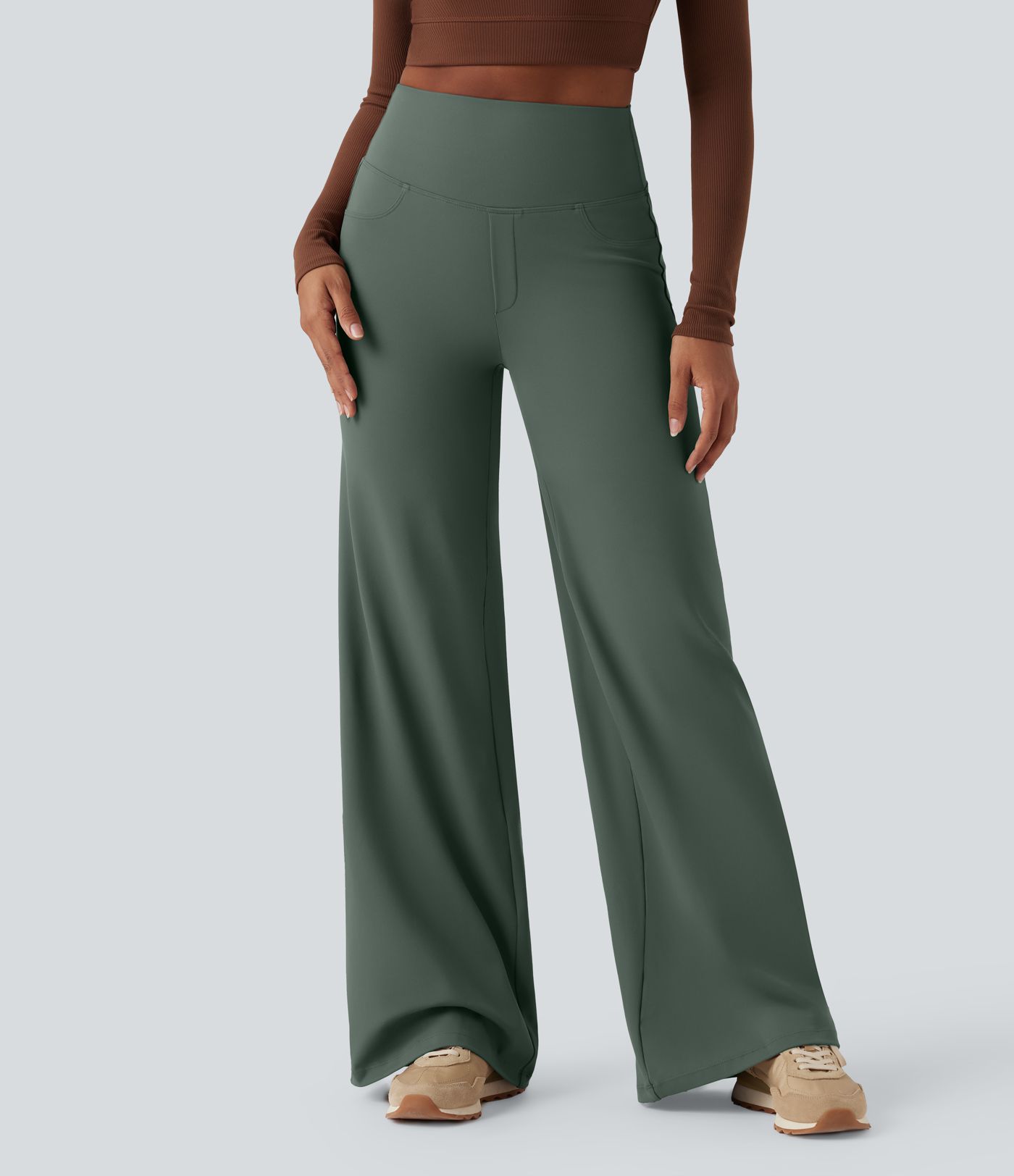 DayStretch High Waisted Tummy Control Wide Leg Yoga Pants with Pockets