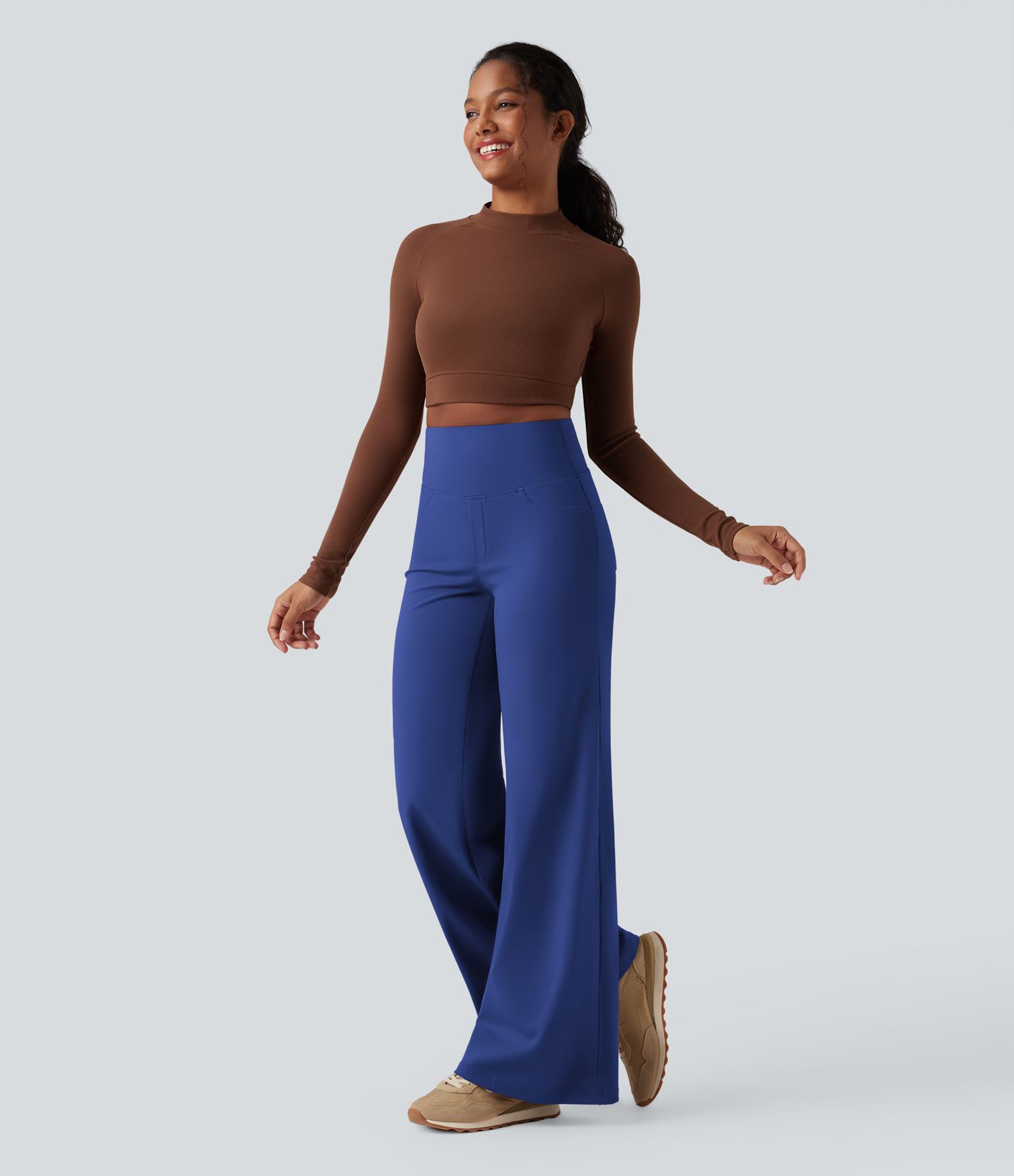 DayStretch High Waisted Tummy Control Wide Leg Yoga Pants with Pockets