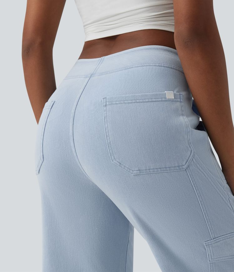 Jean cargo court casual jambe droite taille mi-haute Halara Flex™ avec poches