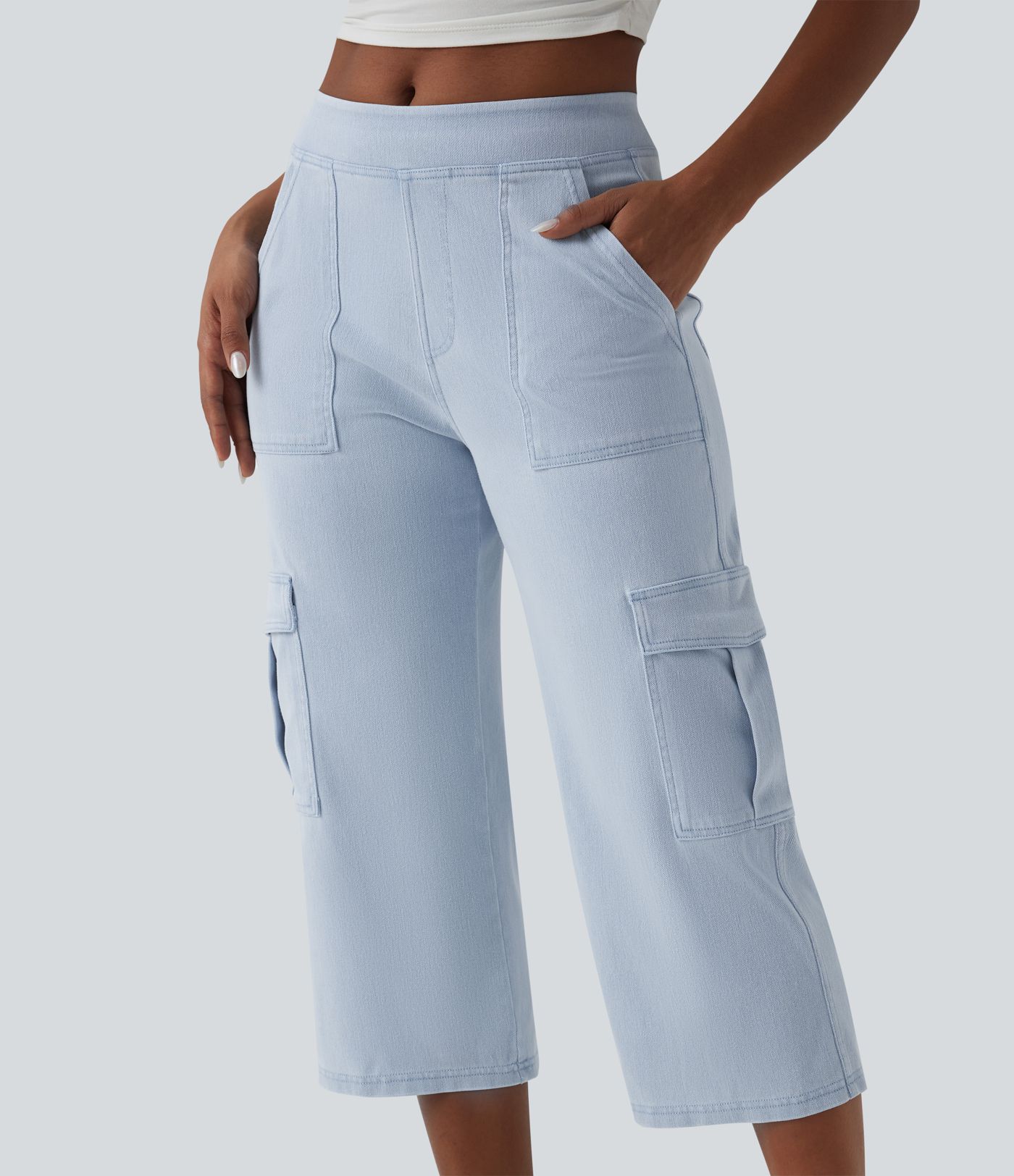 Jean cargo court casual jambe droite taille mi-haute Halara Flex™ avec poches