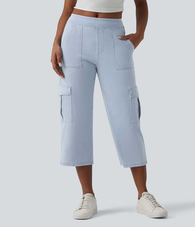 Jean cargo court casual jambe droite taille mi-haute Halara Flex™ avec poches