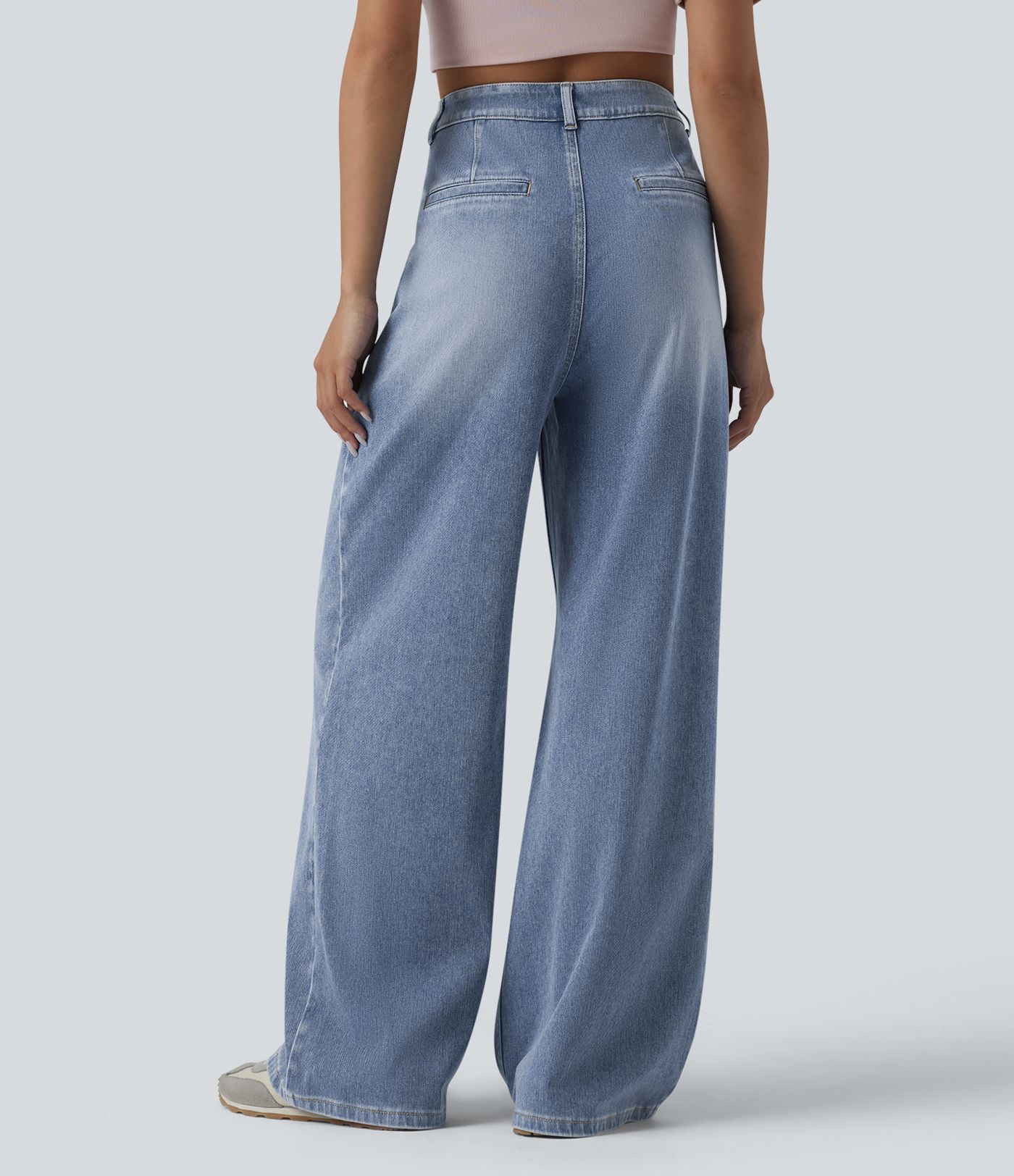 Halara Flex™ Jean large décontracté asymétrique taille haute délavé avec poches