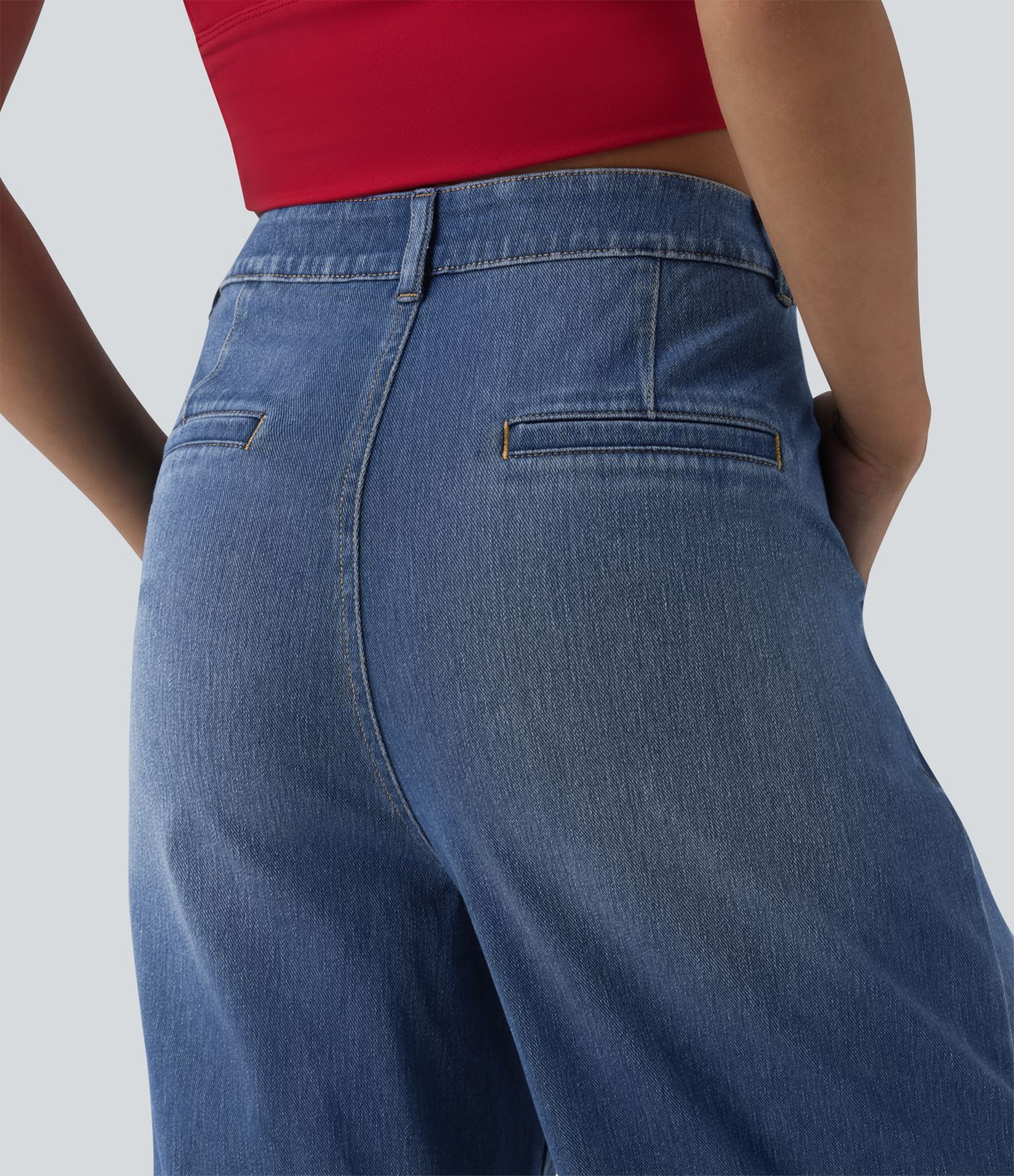 Halara Flex™ Asymmetric High Waisted Wide Leg Washed Casual Jeans with Pockets