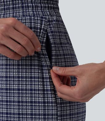 Lässige Hose mit hohem Bund, Reißverschlusstaschen, Kordelzug, Karomuster und weitem Bein - schnelltrocknend