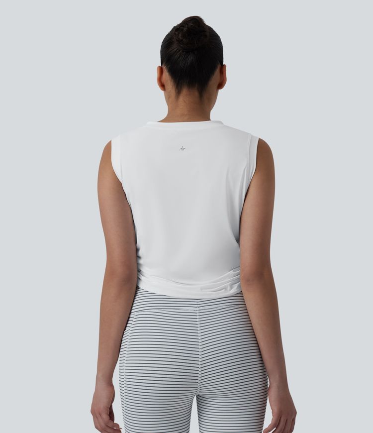 Round Neck Drawstring Hem InstantCool Quick Dry Running Tank Top-UPF50+