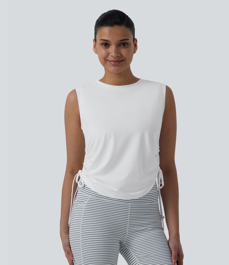 Round Neck Drawstring Hem InstantCool Quick Dry Running Tank Top-UPF50+