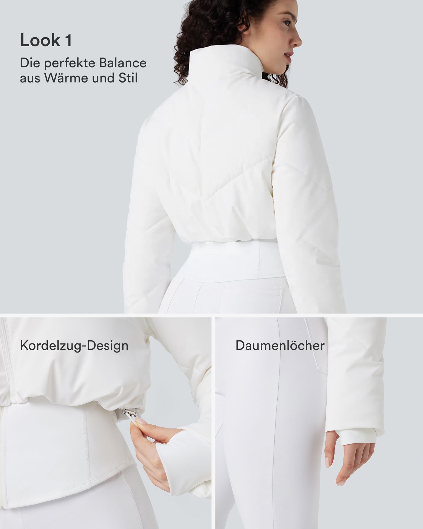 PuffFlex Manteau doudoune 3-en-1 court casual à col montant et veste à ourlet arrondi avec passants pouces et poche