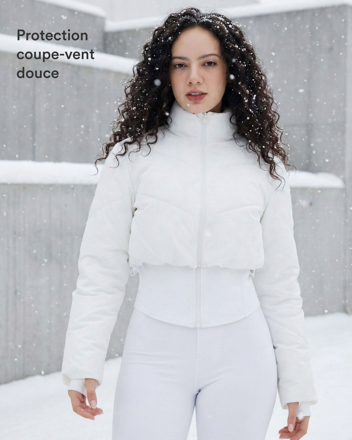 PuffFlex Manteau doudoune 3-en-1 court casual à col montant et veste à ourlet arrondi avec passants pouces et poche