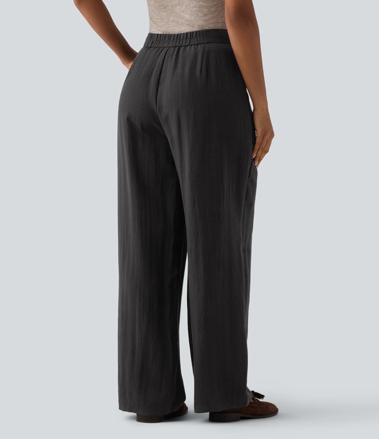 Verstellbare, hochtaillierte Leinen-Baggyhose im Work‑Stil mit Taschen