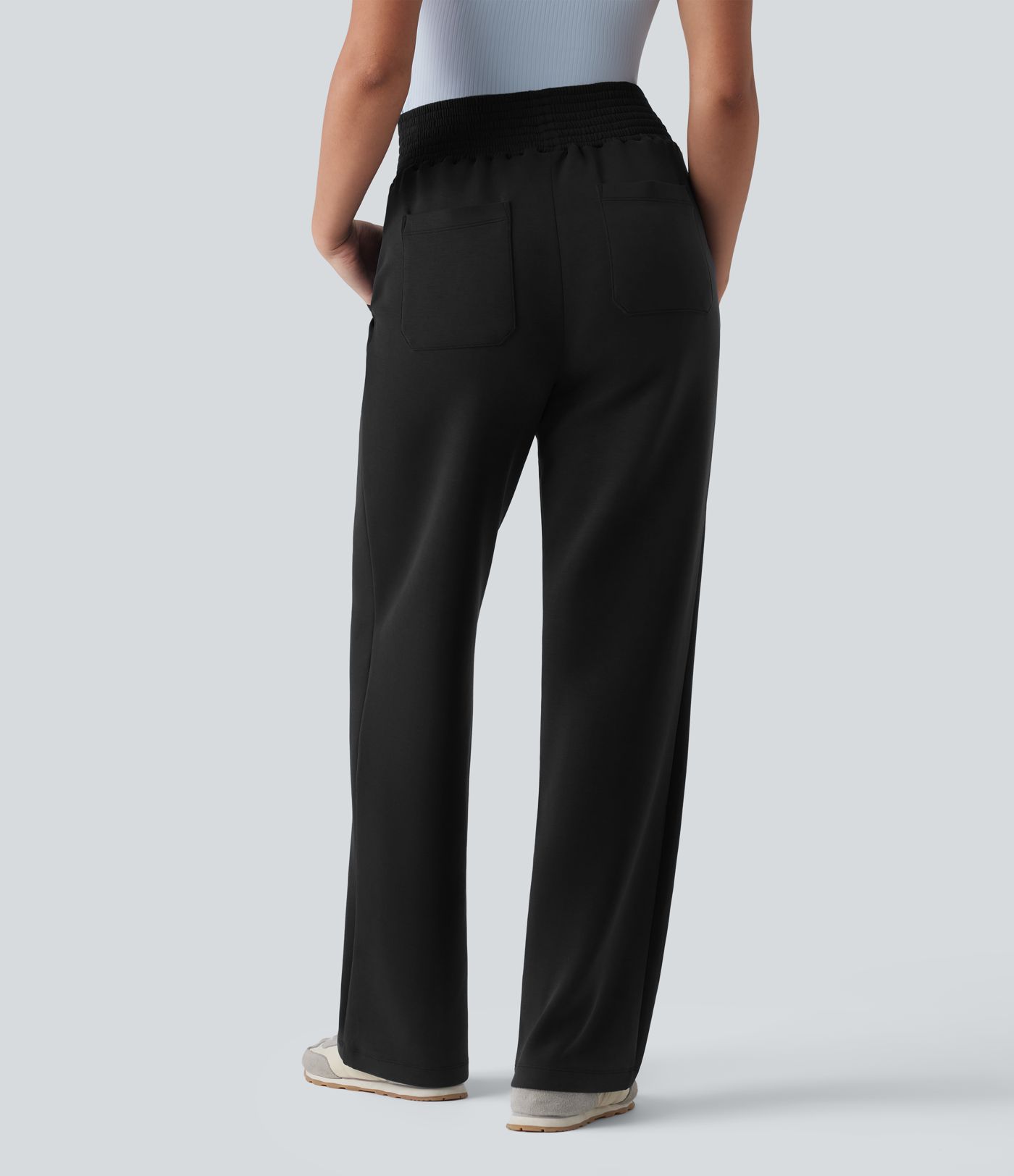 Jogging casual jambe droite taille haute smocké SpacerTek™ avec poches
