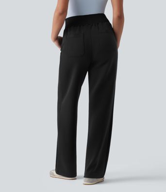 Jogging casual jambe droite taille haute smocké SpacerTek™ avec poches