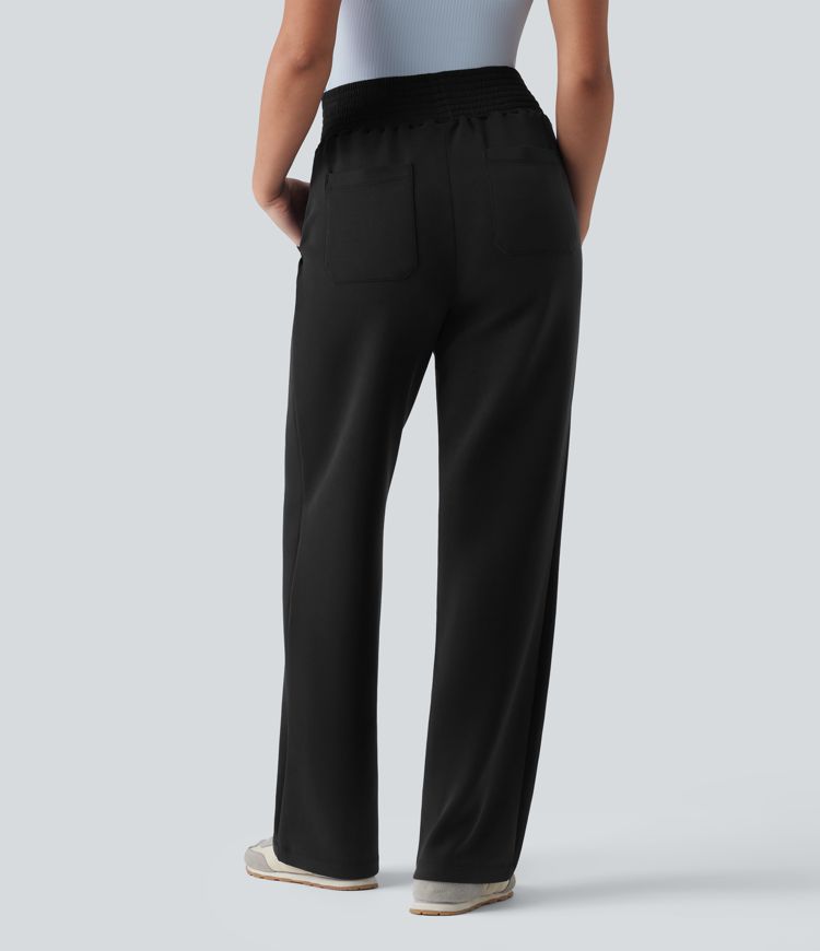 Jogging casual jambe droite taille haute smocké SpacerTek™ avec poches