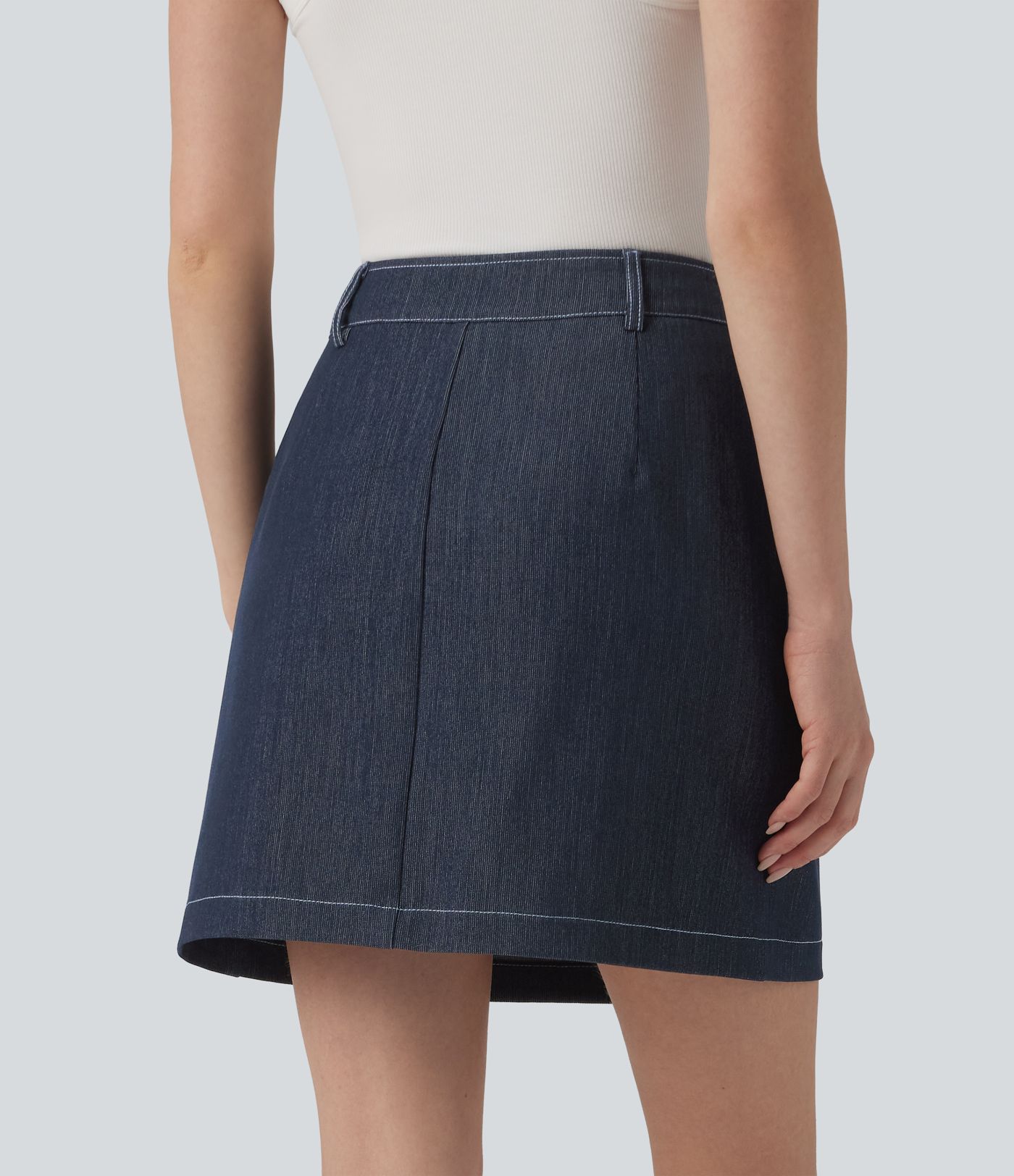 High Waisted Mini 2-in-1 Denim-Like Casual A-line Skirt with Pockets