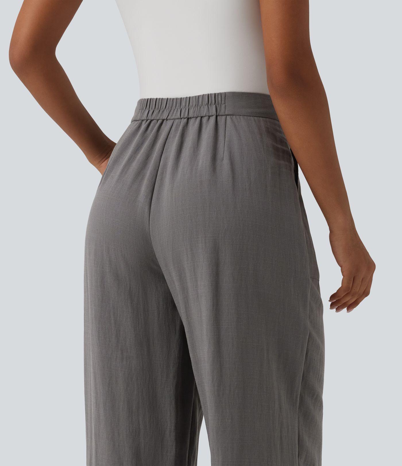 Adjustable High Waisted Linen Work Baggy Pants with Pockets
