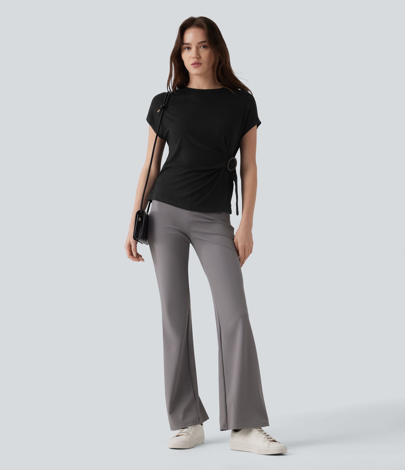 Round Neck Cap Sleeve Work Top