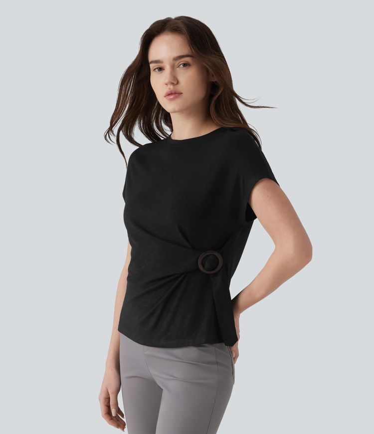 Round Neck Cap Sleeve Work Top