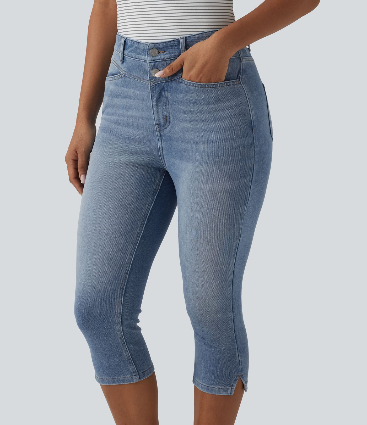 Halara Flex™ High Waisted Split Capri Casual Slim Jeans with Pockets