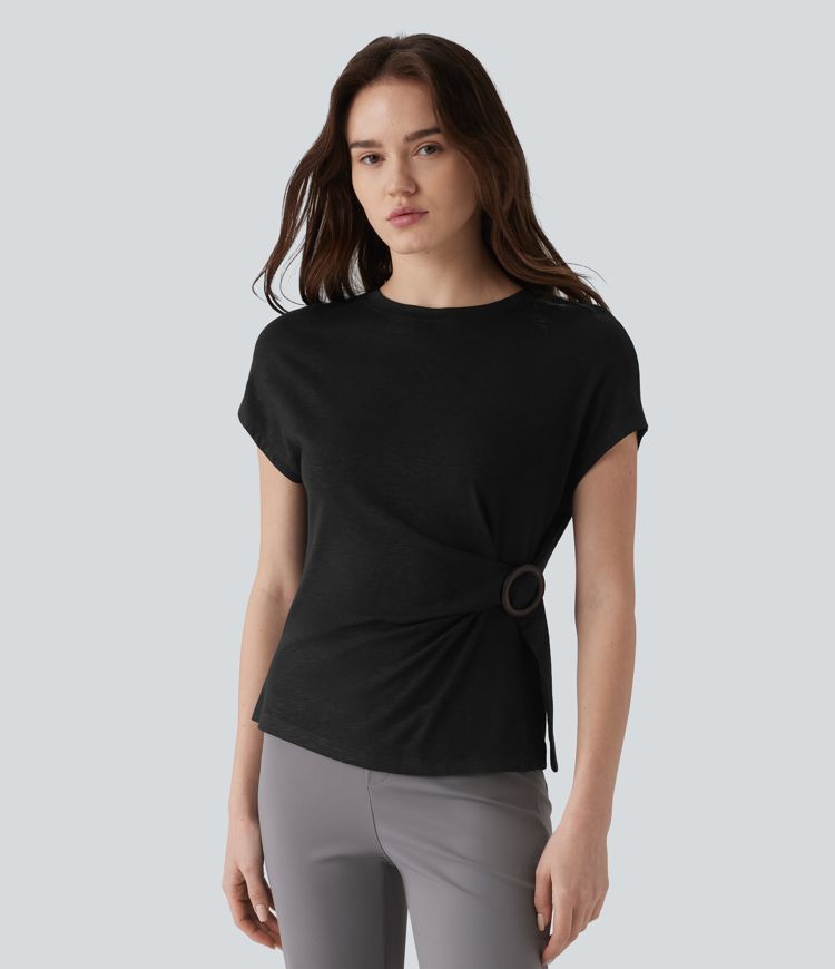 Round Neck Cap Sleeve Work Top