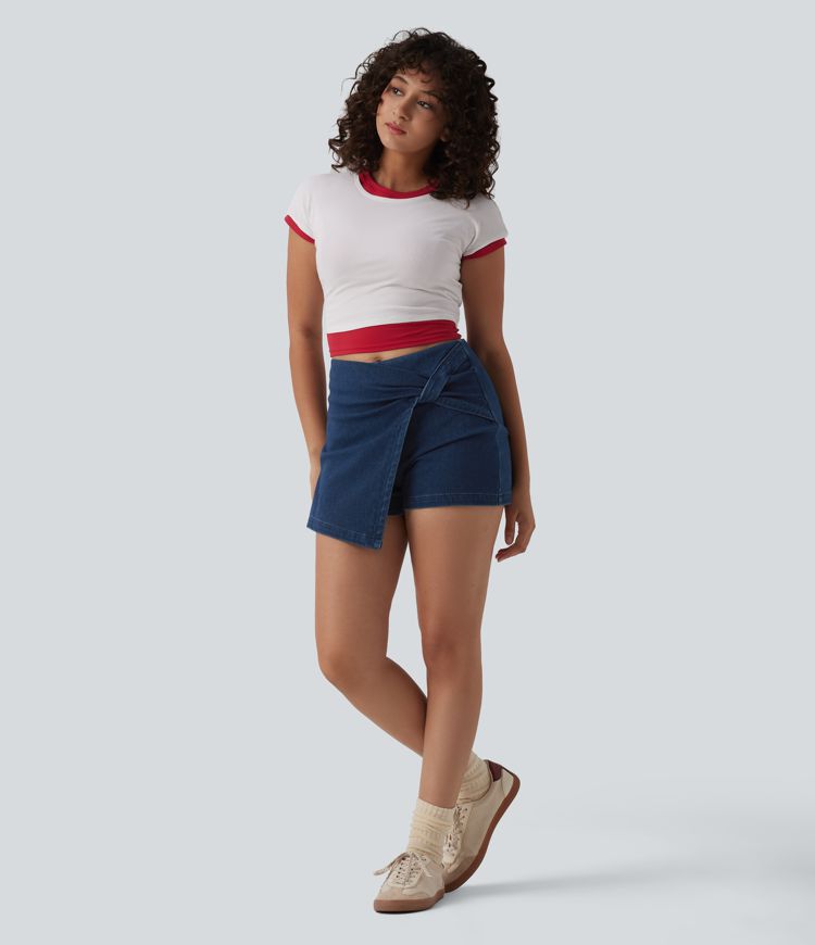 Halara Flex™ denim shorts med mellemhøj talje, micro-mini, afslappet