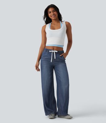Lässige Jeans aus Lyocell mit mittelhohem Bund, mehreren Taschen und Kordelzug