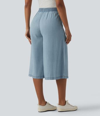 Lässige Capri-Jeans aus Lyocell mit hohem Bund, Seitentaschen und weitem Bein